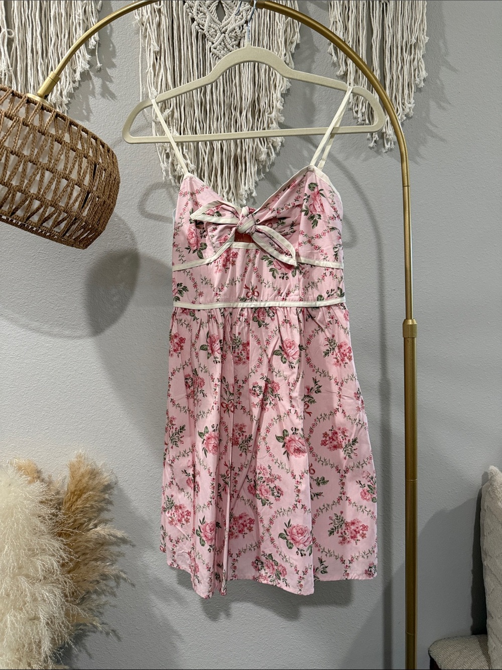 Pink Floral Bow-Front Summer Dress
